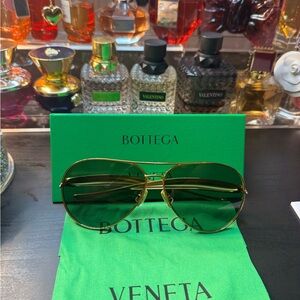 Bottega Veneta Gold/Green Sardine Aviator Sunglasses (New)